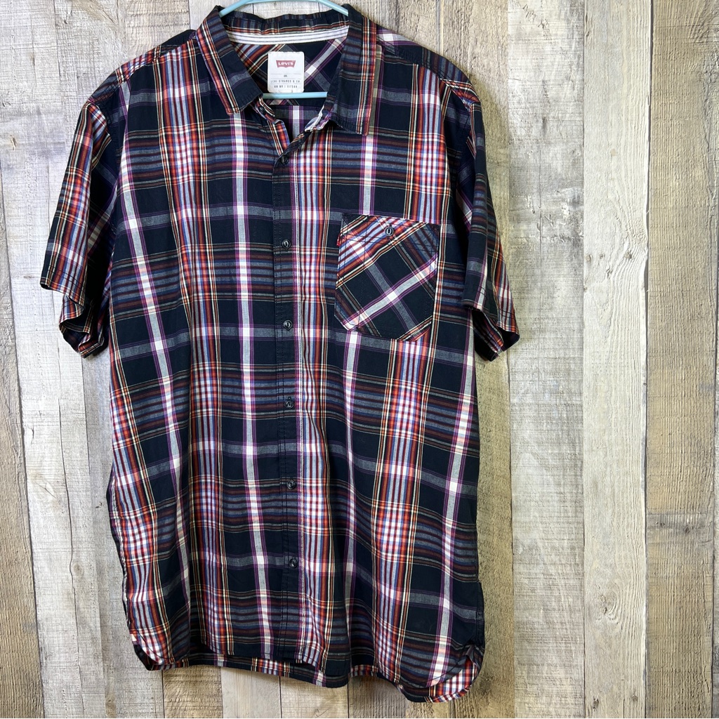 Levis Xxl Plaid Button Front Short Sleeve Shirt With 1 Buttoned Pocket